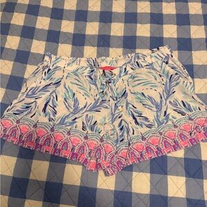 Lilly Putlizer Women’s Printed Drawstring Shorts in Light Blue and Pink